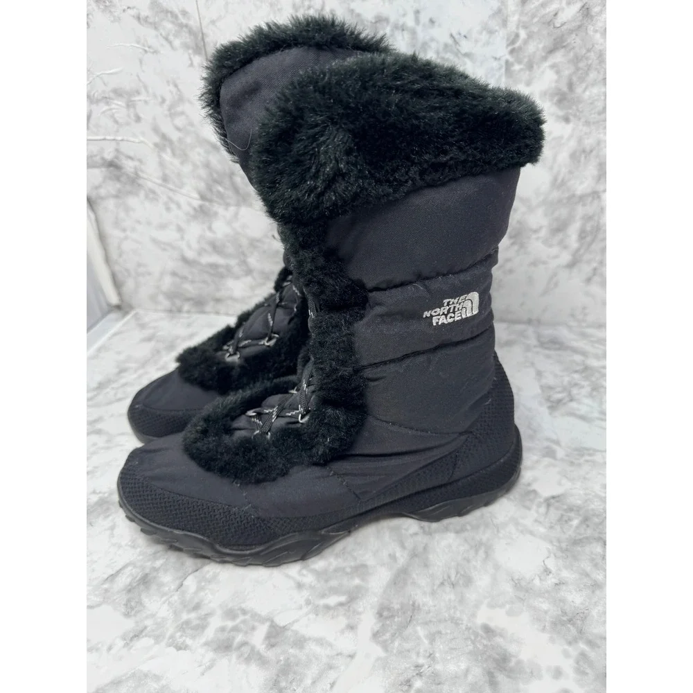 The North Face 🖤Nuptse Purna Black Faux‎ Fur Winter Snow Boots Womens 8
